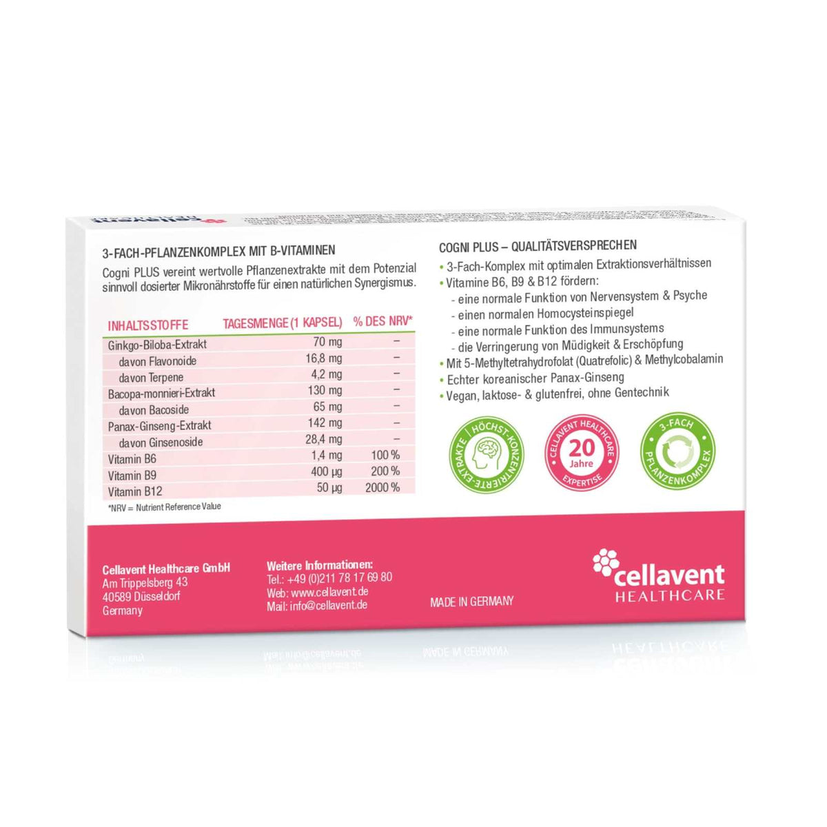 Ginkgo Kapseln mit Bacopa & Ginseng – Cogni PLUS - Cellavent Healthcare
