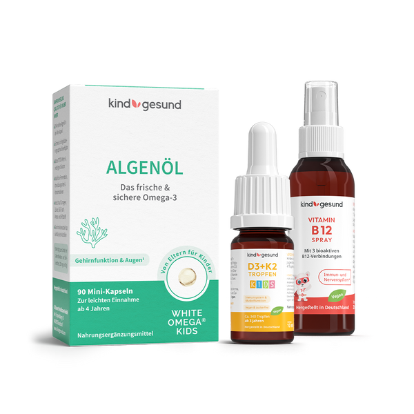 Algenöl + D3K2 + B12 für Kinder vegan · Konzentrations-Set