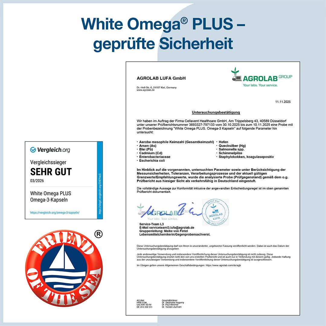 Omega - 3 Kapseln mit 800 mg – WHITE OMEGA PLUS - Cellavent Healthcare