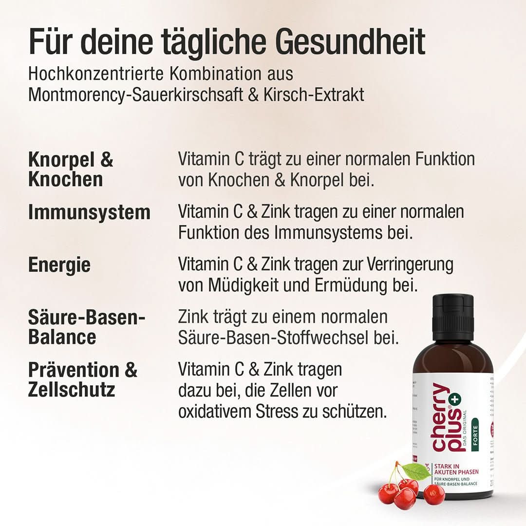 Cherry PLUS Forte Konzentrat - Hochkonzentriertes Sauerkirsch Konzentrat mit Vitamin C und Zink - Cellavent Healthcare