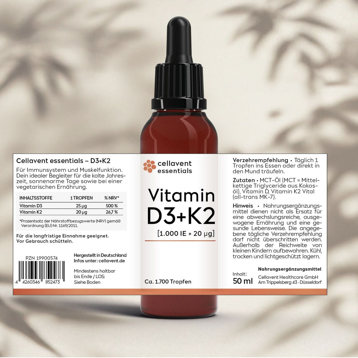 Essentials D3 + K2 [1.000 IE + 20 μg] - Cellavent Healthcare