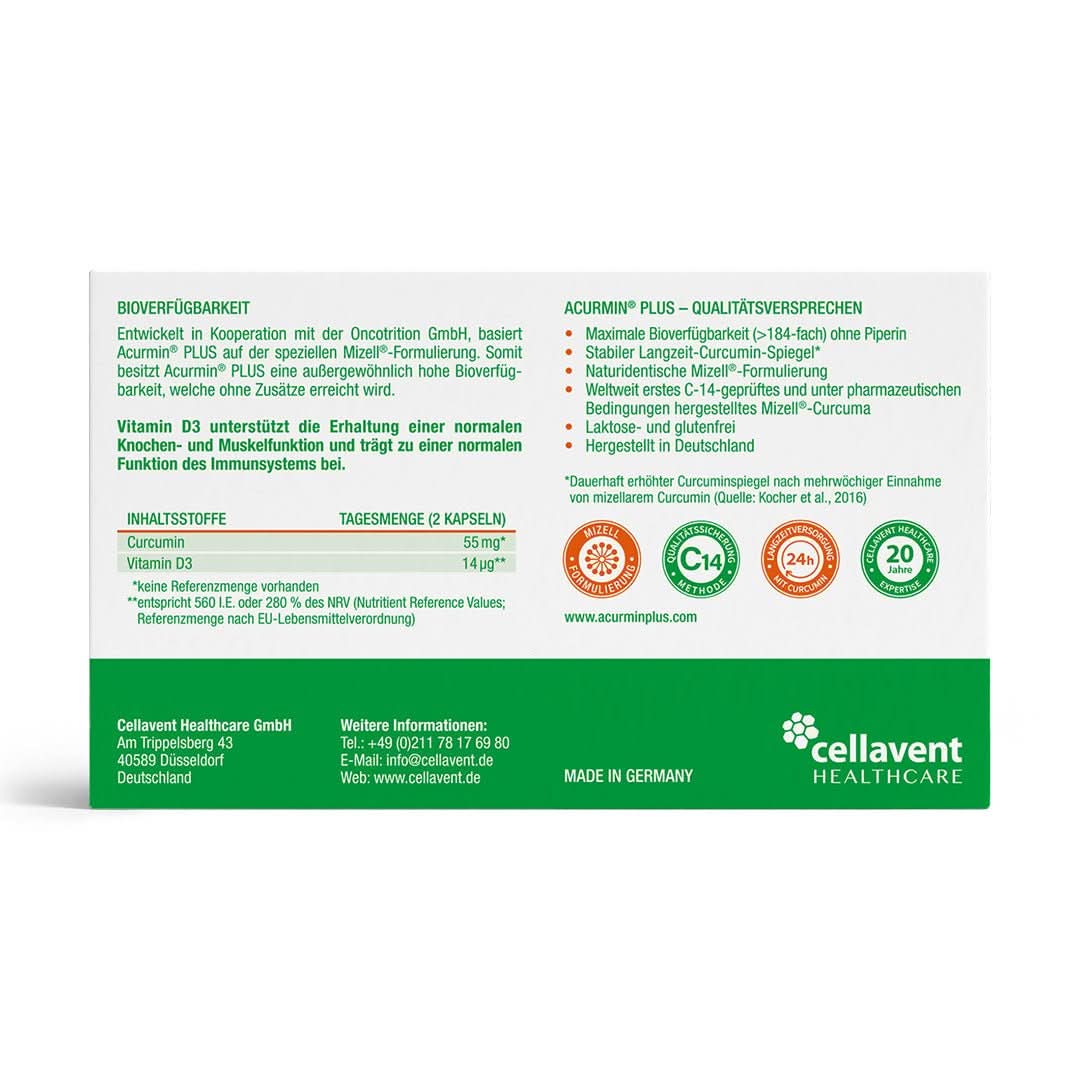 Mizell Kurkuma Kapseln mit hoher Bioverfügbarkeit – Acurmin PLUS - Cellavent Healthcare