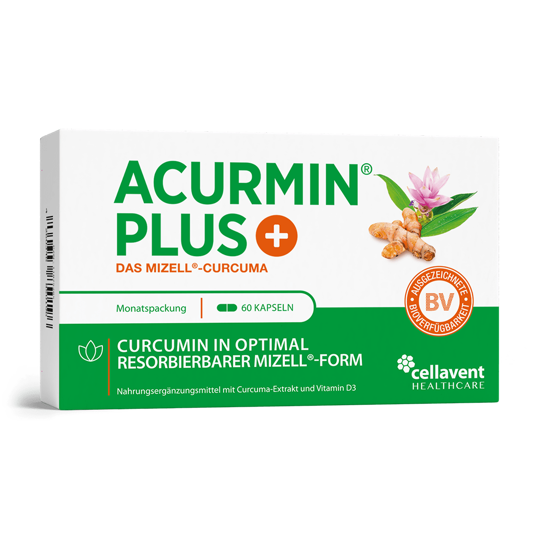 Original Acurmin PLUS Mizell Kurkuma Kapseln – Hochdosiertes Curcumin mit 184 - facher Bioverfügbarkeit - Cellavent Healthcare