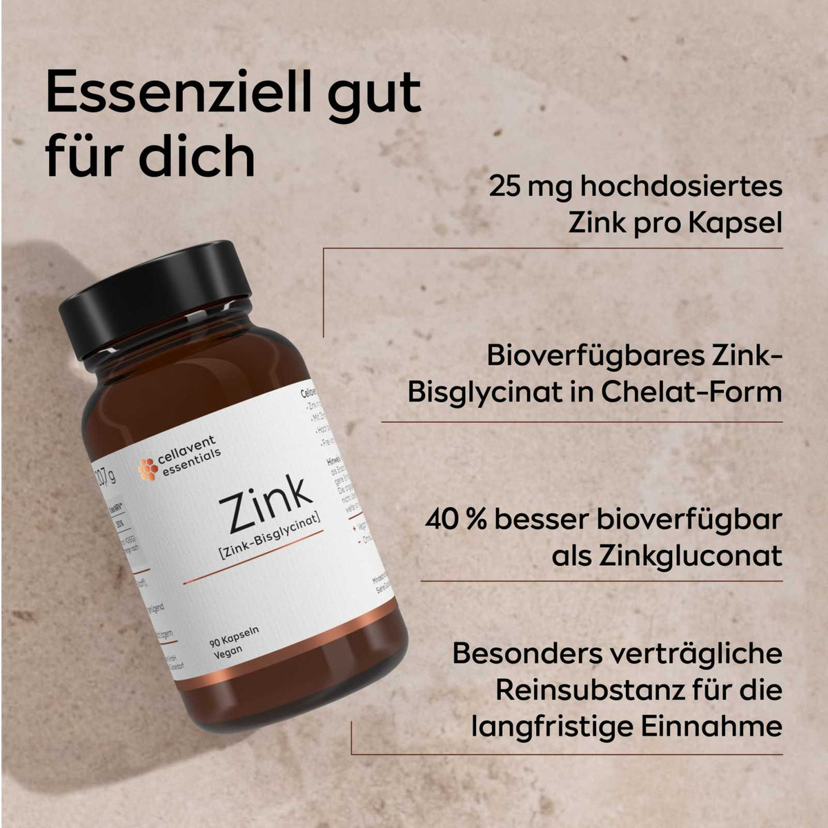 Zink Kapseln [Zink - Bisglycinat] | Cellavent essentials - Cellavent Healthcare